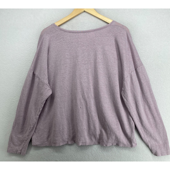 EILEEN FISHER Top L Slub Linen Jersey Oversized Round Neck Long Sleeve Purple - Picture 3 of 13
